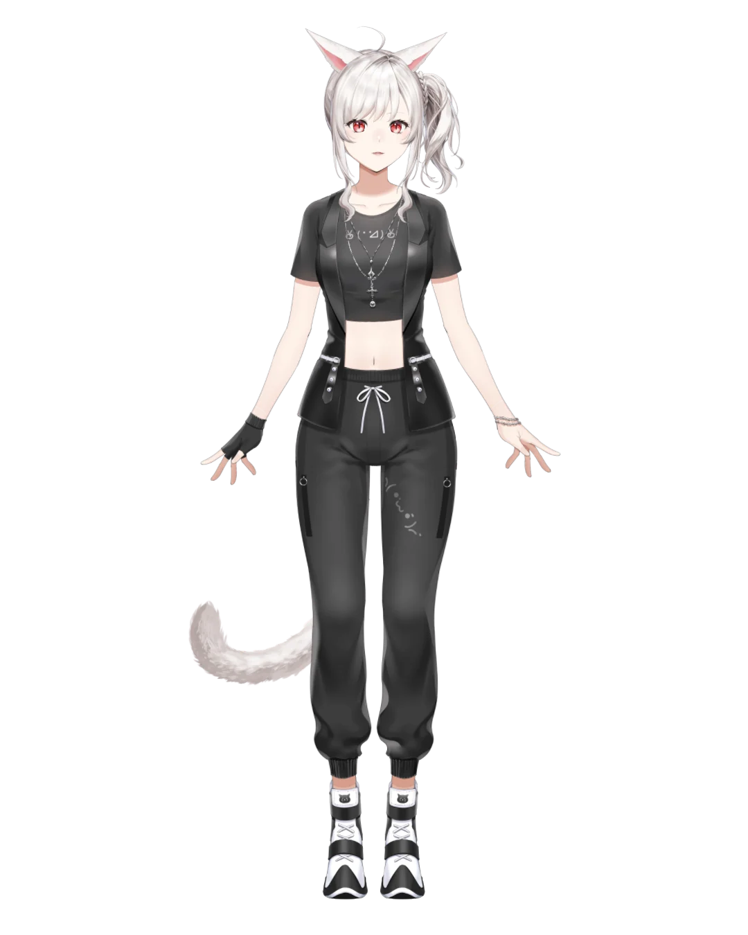 Lanox, an anime girl with white hair and cat ears
